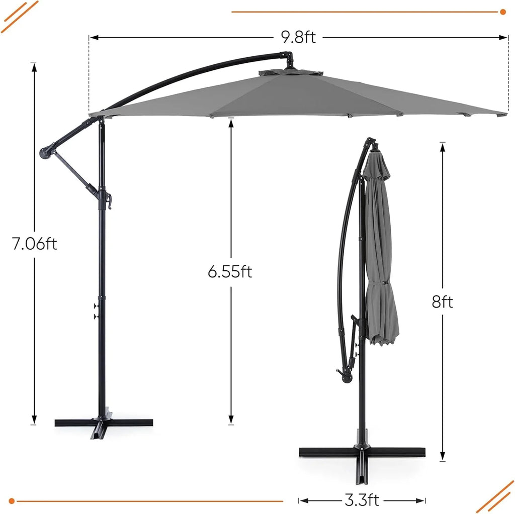 9.8FT Offset Patio Umbrella Hanging Cantilever Umbrella Outdoor Sun Shade with Easy Tilt Adjustment, 8 Ribs, UV Protection for Backyard, Lawn, Garden and Pool, Blue