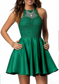 Green Halter Lace Applique A-Line Party Dress with Pockets 4 Colors
