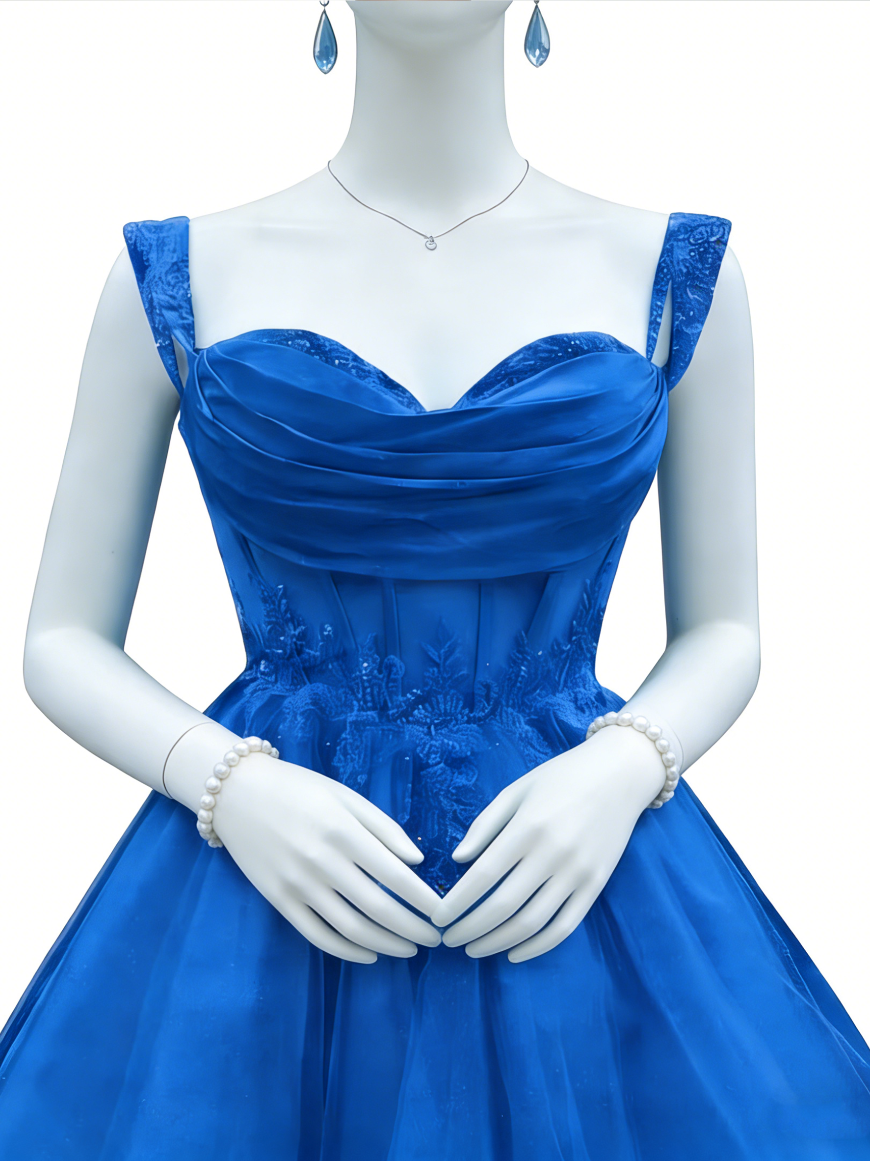 Blue 3D Floral Tulle Party Dress Sweetheart Spaghetti Strap Corset Back 3 Colors