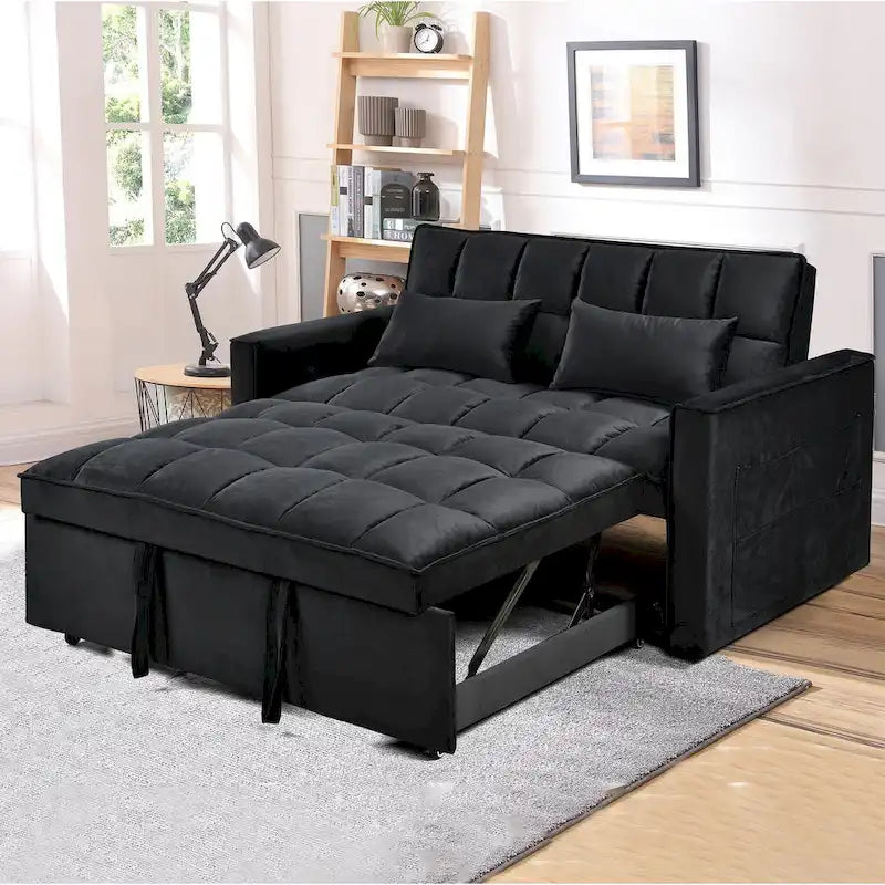 Modern Velvet Futon Loveseat with Reclining Backrest & Pockets, Seats 2 �?Dark Gray / Light Gray / Blue / Black