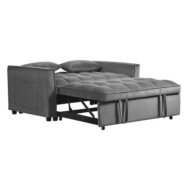 Modern Velvet Futon Loveseat with Reclining Backrest & Pockets, Seats 2 �?Dark Gray / Light Gray / Blue / Black