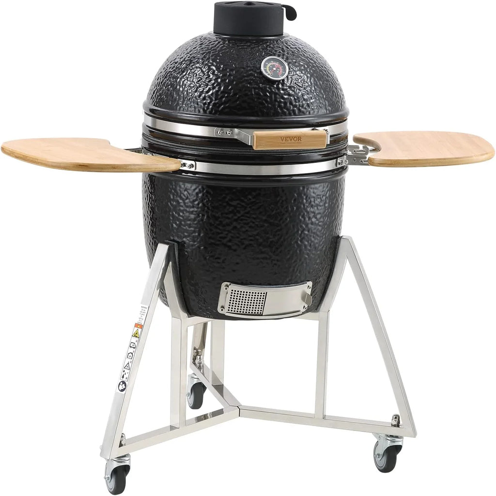 18-inch portable charcoal grill with lid and cart, propane gas grill with sturdy stainless steel frame, outdoor cooking small smoker, suitable for camping, picnics and backyard barbecues, black version