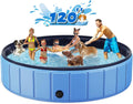 Foldable Dog Swimming Pool, 120"x20" Oversize Collapsable Hard Plastic Potable Bathing Tub for Pet Dog Kiddie Pool Indoor and Outdoor Leakproof PVC Play Pool for Large Dogs Pets Puppy Kids Blue