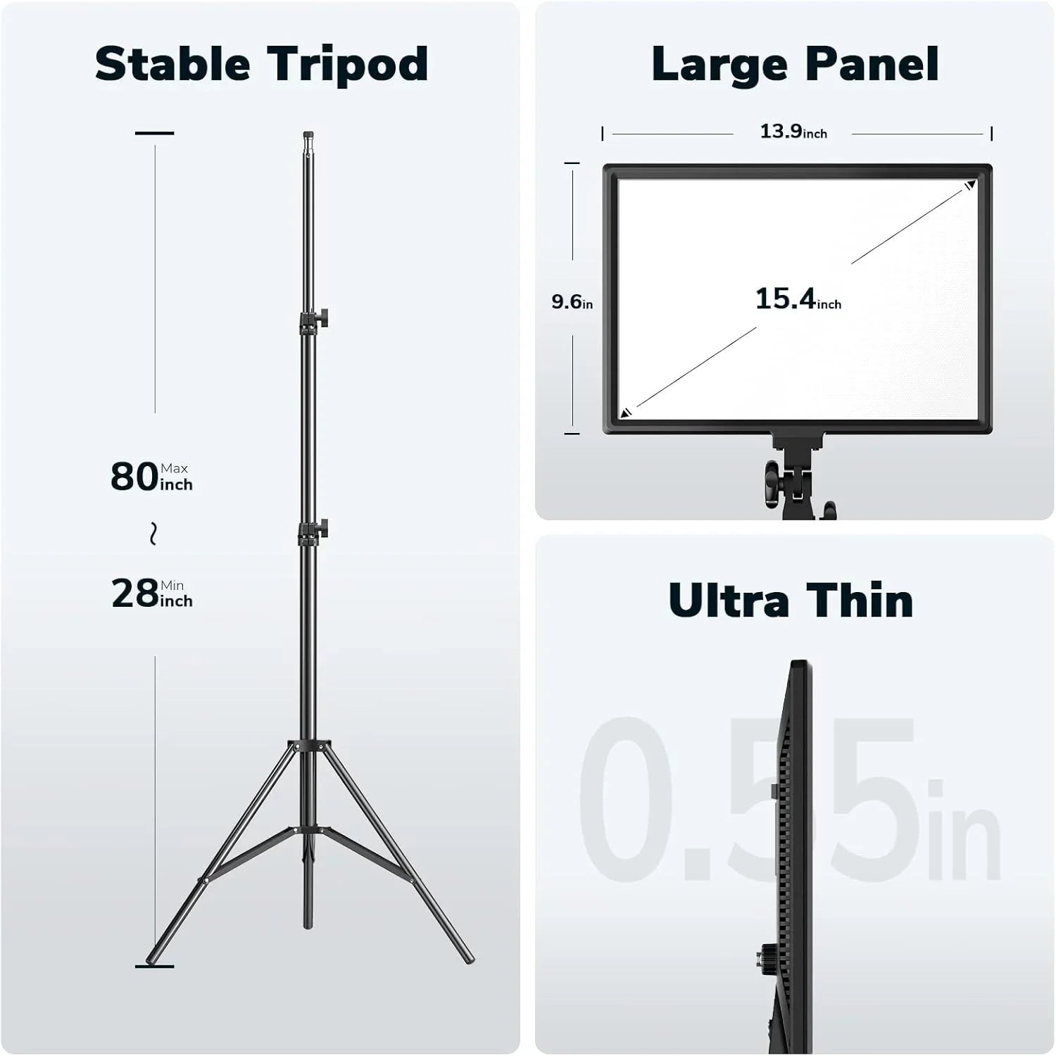 D50 LED Video Light Panel Lights 15.4", 2 Packs 45W 3000K-8000K Bi-Color Dimmable Photography Lighting, CRI 96+ Videography Lighting for Video Shooting/Gaming/Live Stream/Studio/Film