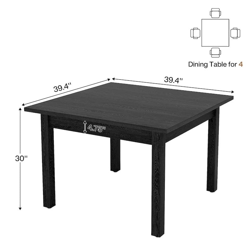39.4 Inches Square 2-4 People Dining Table with Solid Wood Legs for Living Room Dining Room