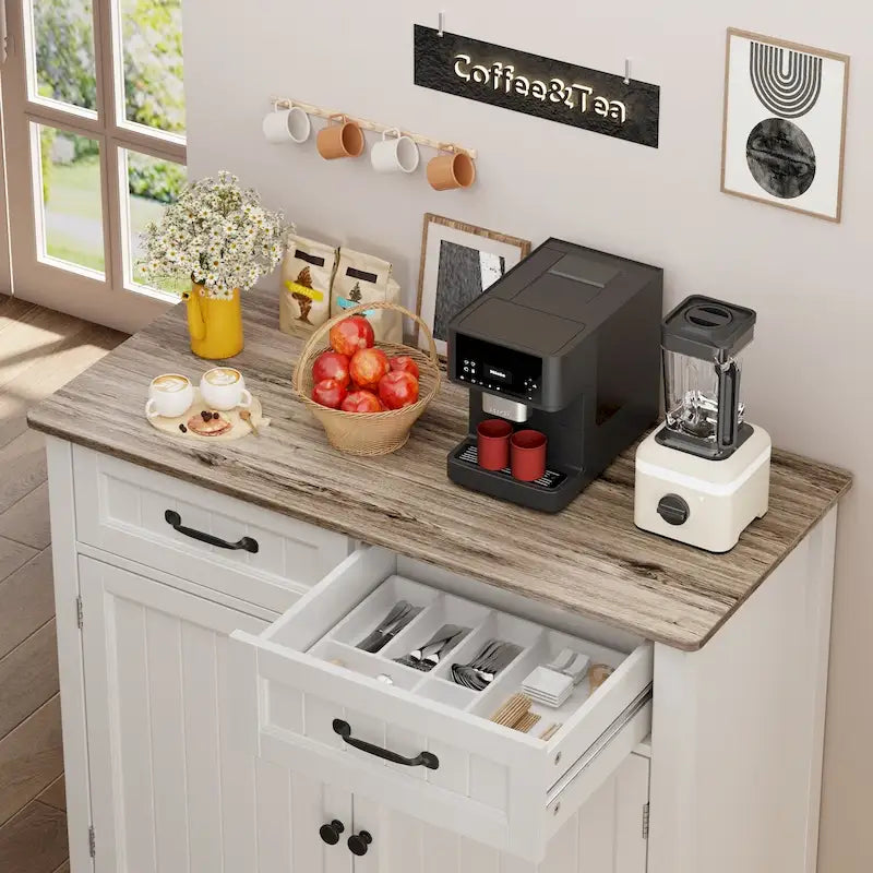 Kitchen Sideboard Buffet Storage Cabinet with 2 Drawers, Coffee Bar Cabinet ,Wood Entryway Cabinet with Double Door Cupboard