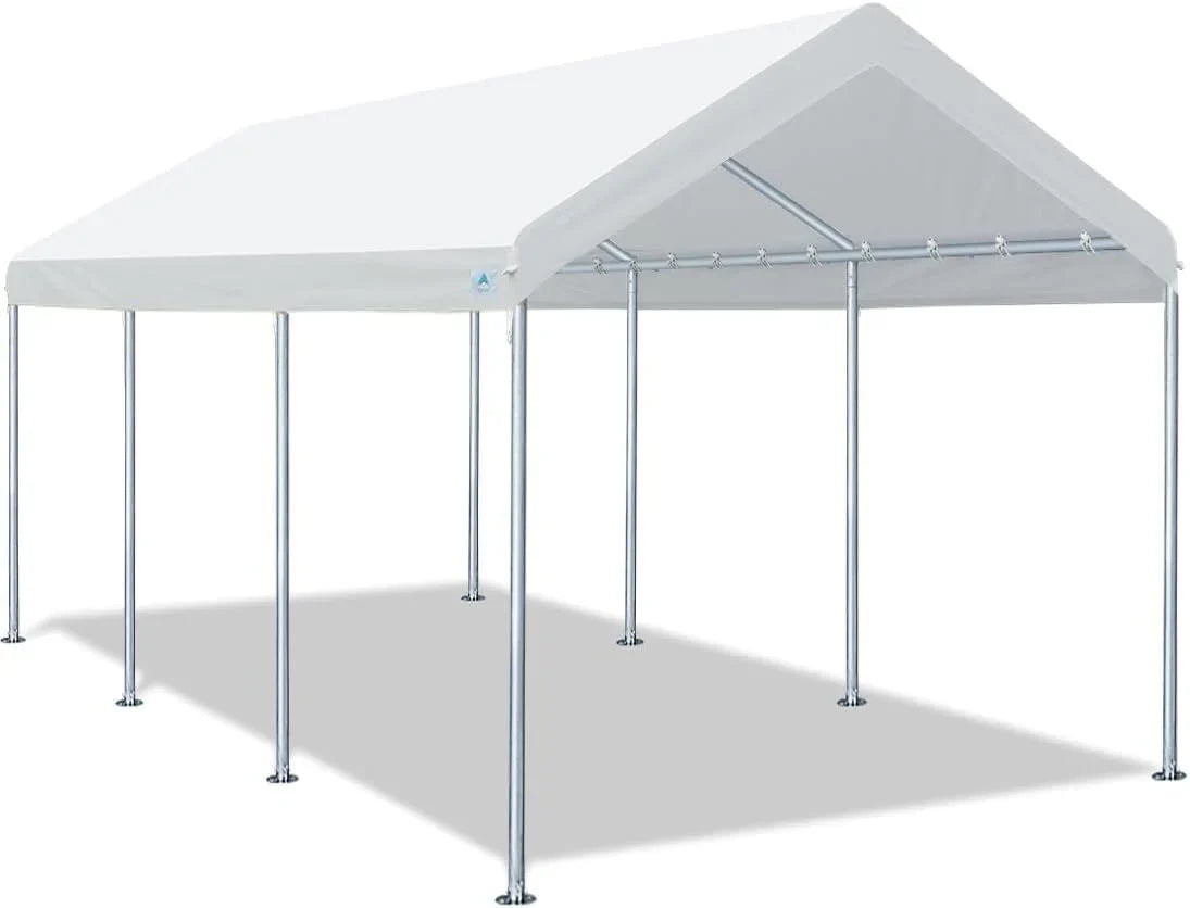 ADVANCE OUTDOOR 10x20 ft Heavy Duty Carport Potable Car Canopy Garage Party Tent Boat Shelter, Adjustable Height from 9.5 ft to 11 ft, Beige