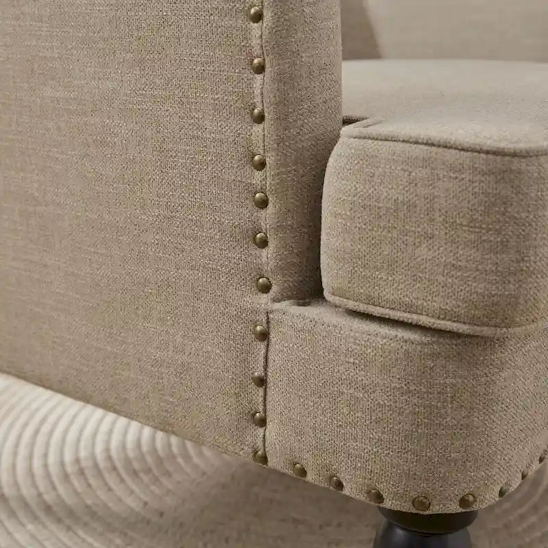 Set of 2 Arm Chair Upholstered Button Tufted Accent Chair with Lumbar Pillow Beige/ Grey/ Light Blue