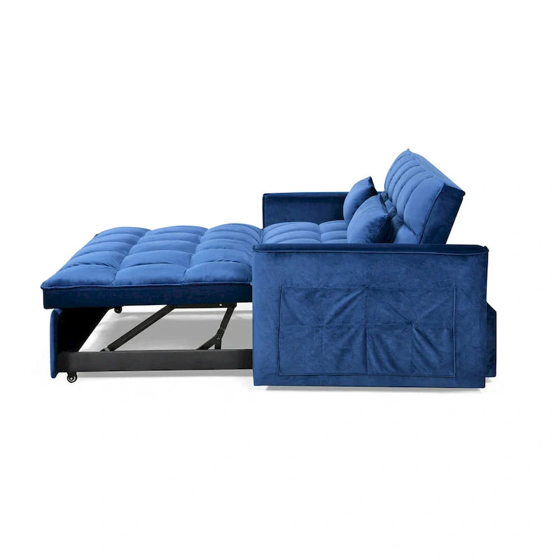Modern Velvet Futon Loveseat with Reclining Backrest & Pockets, Seats 2 �?Dark Gray / Light Gray / Blue / Black