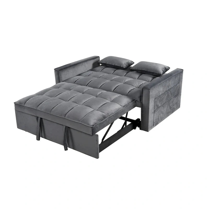 Modern Velvet Futon Loveseat with Reclining Backrest & Pockets, Seats 2 �?Dark Gray / Light Gray / Blue / Black
