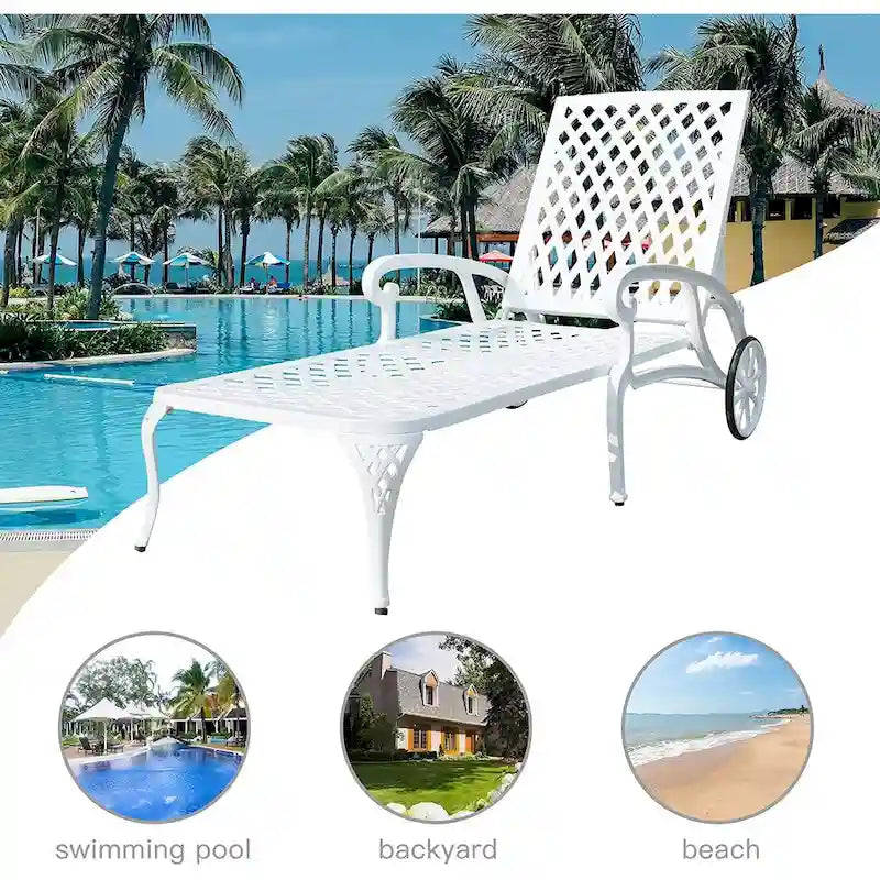 Aluminum Outdoor waterproof Chaise Lounge Chair With Wheels Adjustable Reclining