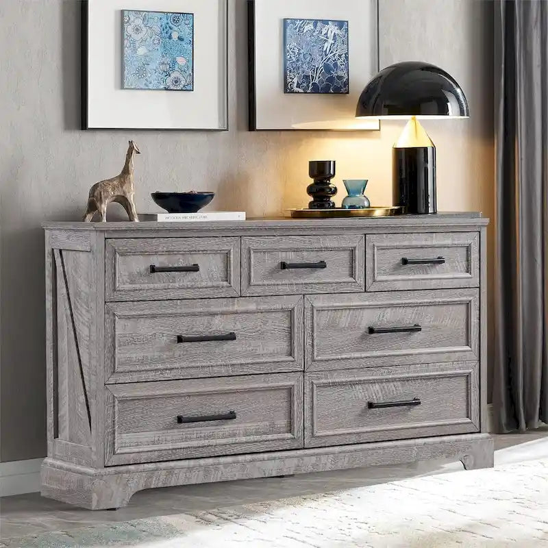 Farmhouse 7 Drawer Dresser for Bedroom, Chest of Drawers, TV Stand