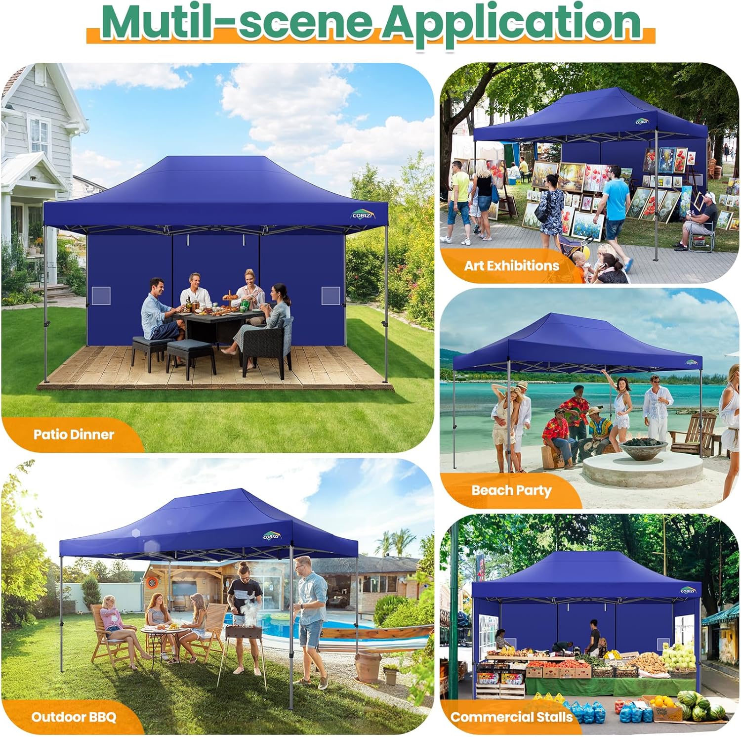 COBIZI 10x20 Heavy Duty Pop up Canopy Tent with 6 sidewalls Easy Up Commercial Outdoor Canopy Wedding Party Tents for Parties All Season Wind & Waterproof Gazebo with Roller Bag,Black(Frame Thickened)