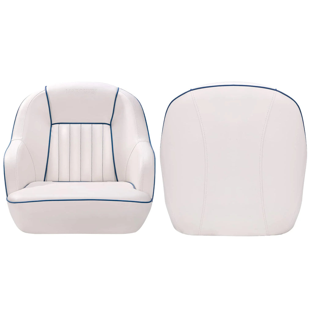 Pontoon Boat Seat, Captains Bucket Boat Seat, Back Folding Boat, Boat Cabin Seating – White & Blue