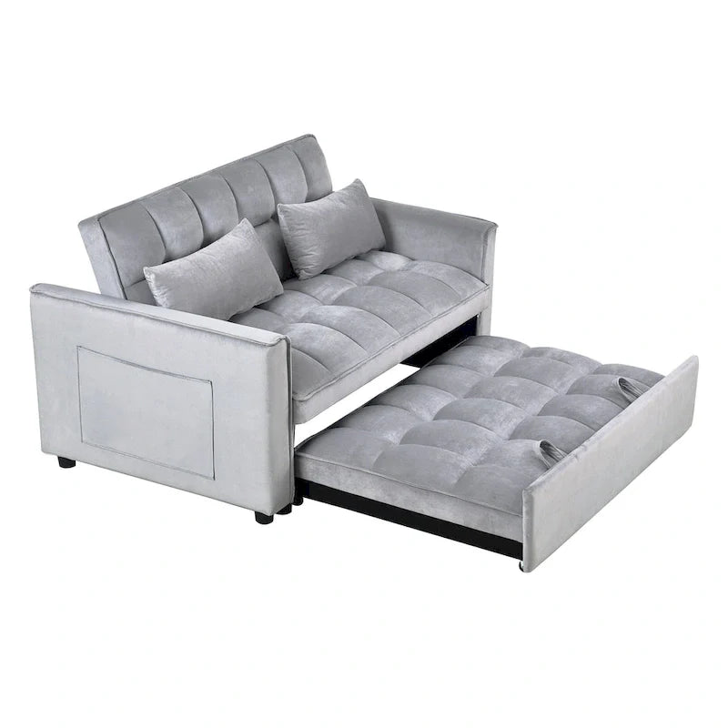 Modern Velvet Futon Loveseat with Reclining Backrest & Pockets, Seats 2 �?Dark Gray / Light Gray / Blue / Black