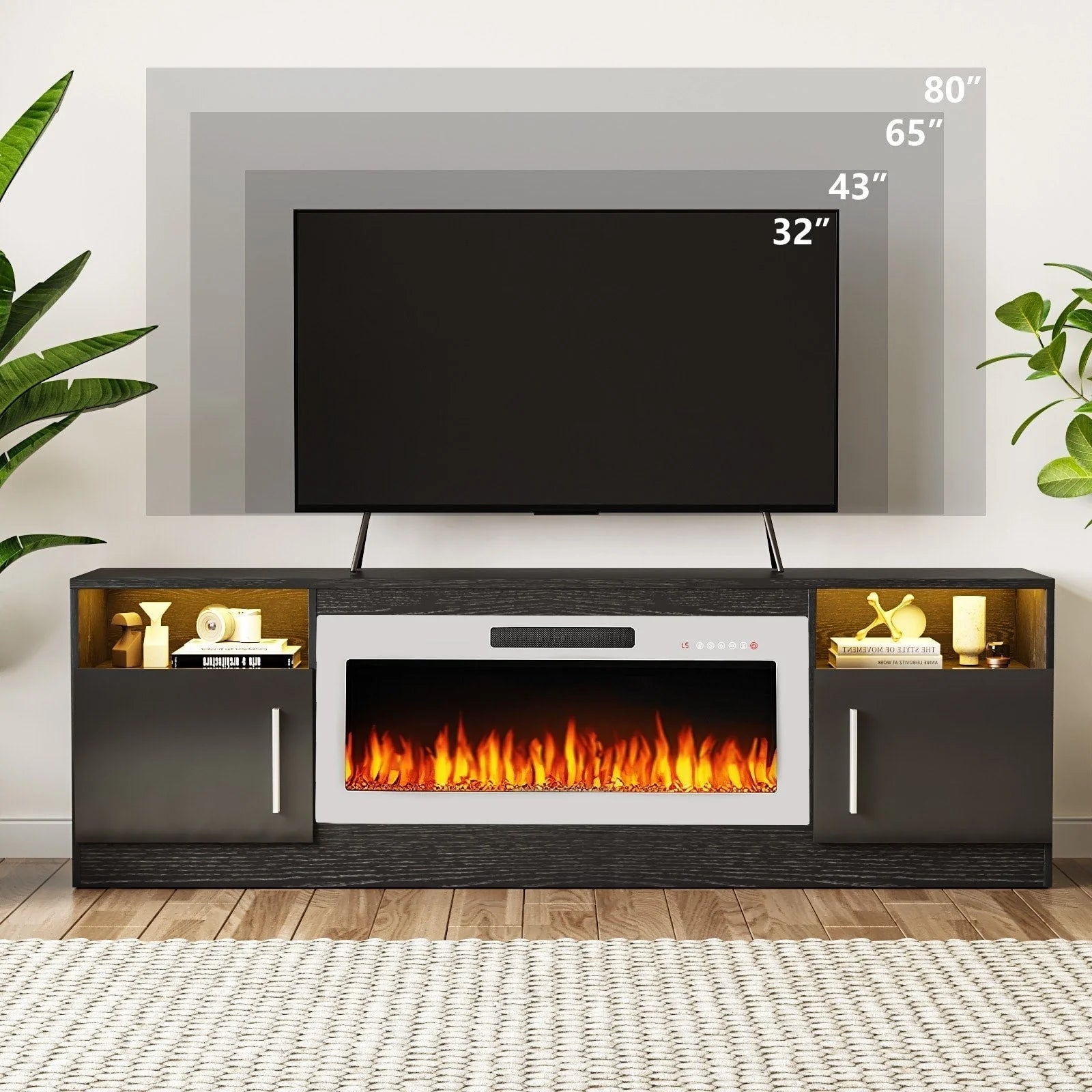 Bossin 70 Fireplace TV Stand with 36 Electric Fireplace, TV Stand for TVs Up to 80, 16 Colors LED Lights/Entertainment Center