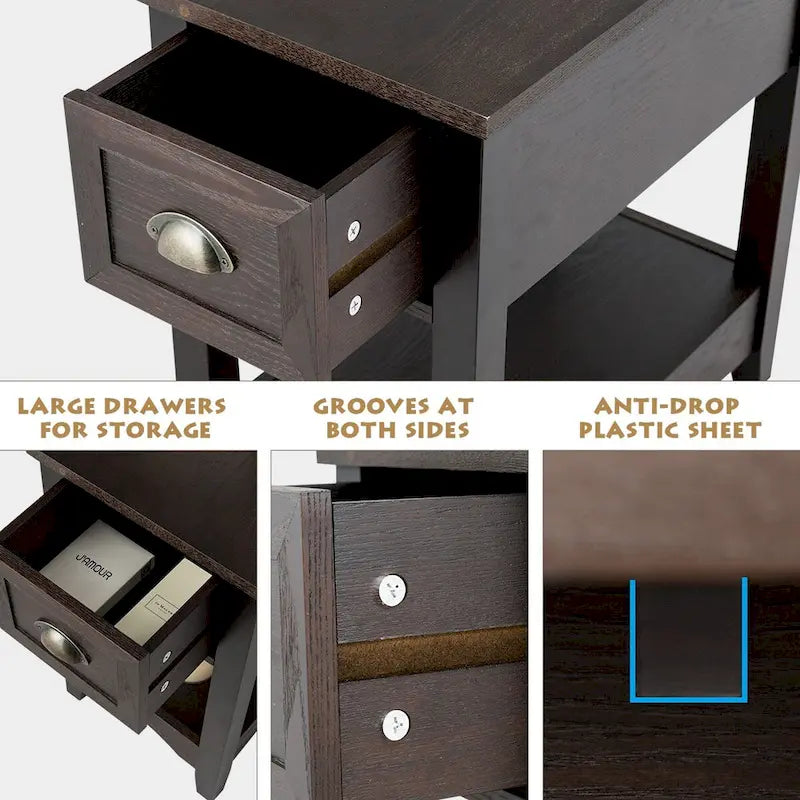Gymax Set of 2 Contemporary Side End Table Compact Table w/ Drawer - 13 X 22 X 23 (L X W X H)