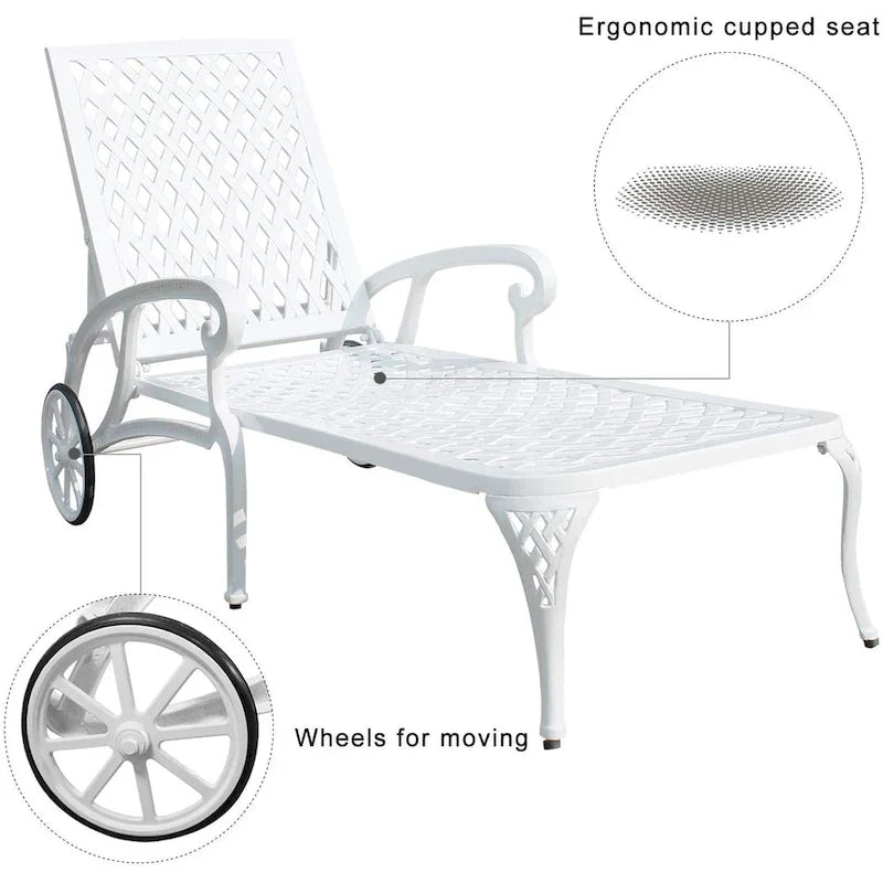 Aluminum Outdoor waterproof Chaise Lounge Chair With Wheels Adjustable Reclining
