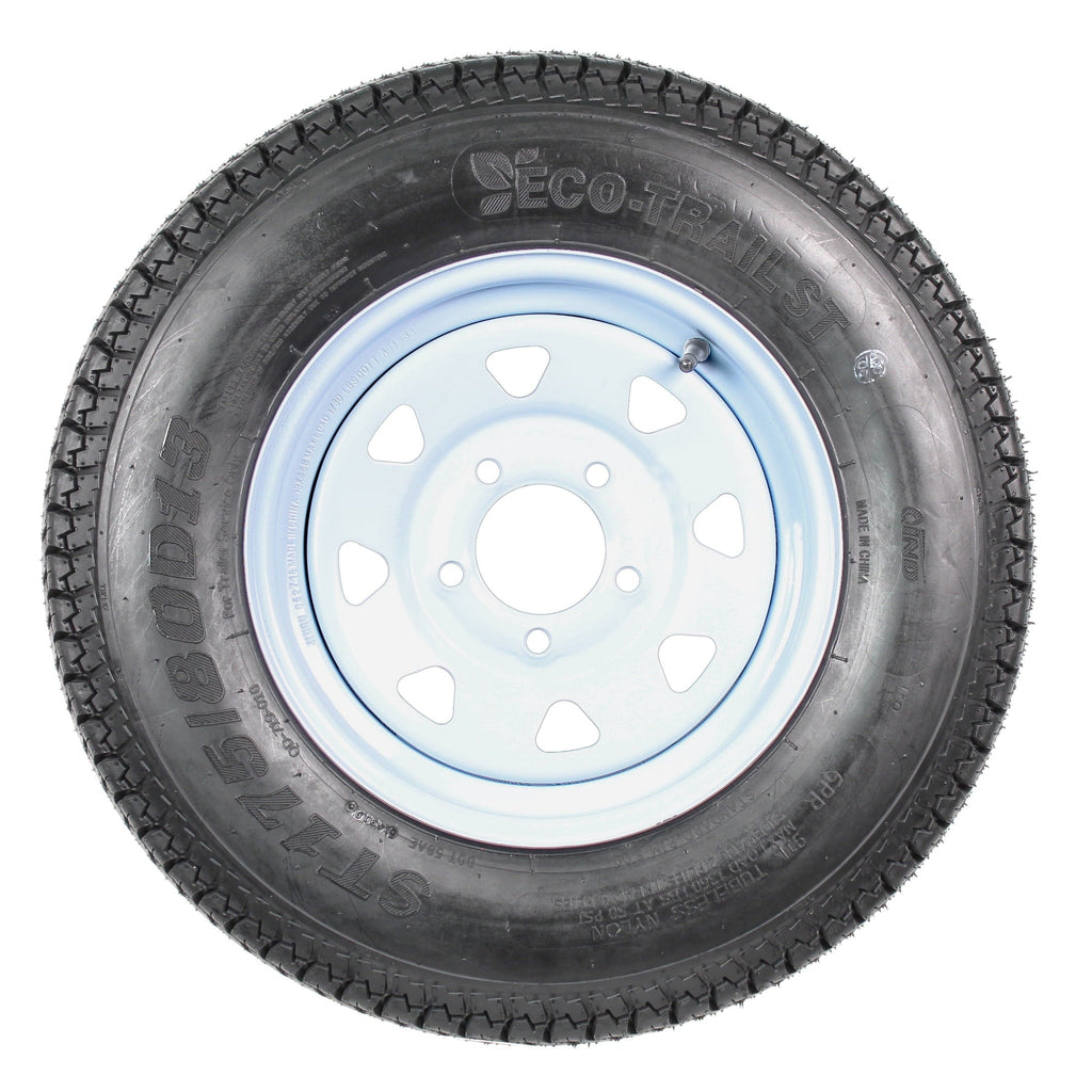 2-pack trailer tires and rims ST175/80D13 175/80 13 B78-13 LRC 5-hole white spoked wheel
