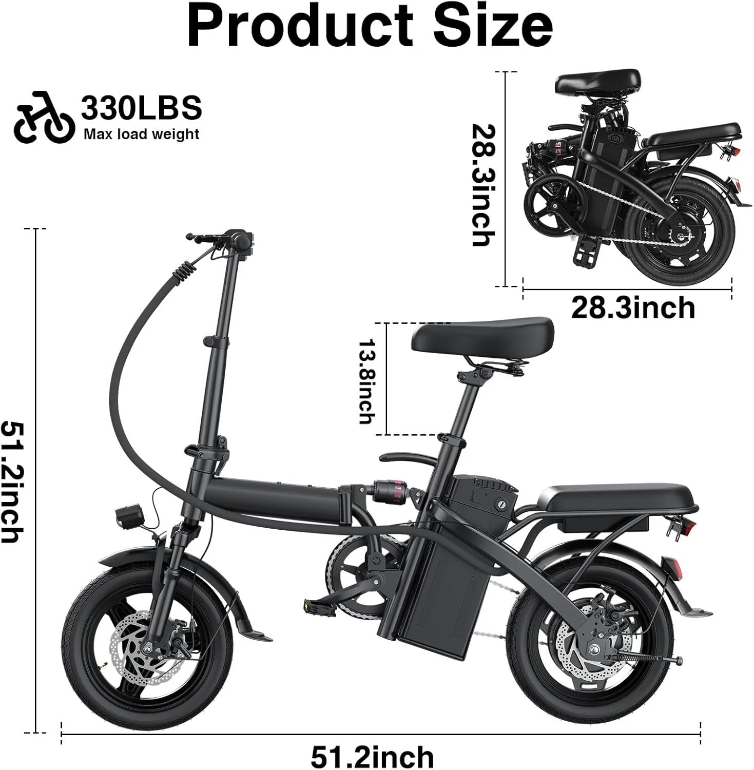 Electric bicycle for adults and teenagers, foldable e-bike for commuters and city use, foldable e-bike motor 48V 24MPH