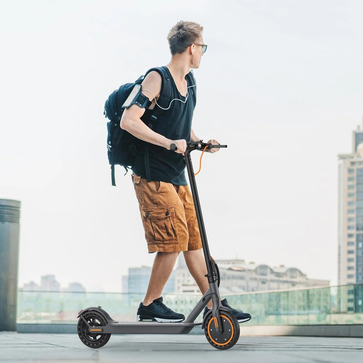 Electric scooter, 350W/500W powerful motor, 8.5"/10" solid rubber tires, 19/22 mph, 28/21/12 mile range, dual brakes