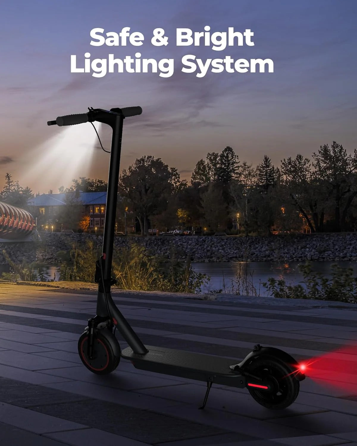 Electric scooter, 350W/500W powerful motor, 8.5"/10" solid rubber tires, 19/22 mph, 28/21/12 mile range, dual brakes