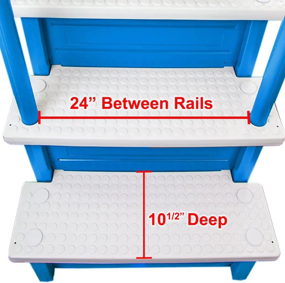 Non-slip pool entrance steps | Gray | Suitable for above-ground pools | Can be installed on patios with a height of 122 to 137 cm | Maximum load capacity 136 kg